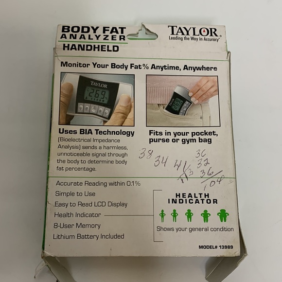 Taylor | Handheld Body Fat Analyzer | Compact & Portable | 8- User Memory Goals - Picture 3 of 7